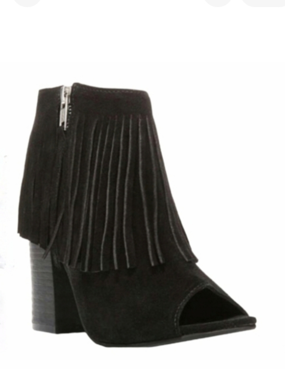 CARLOS SANTANA Jasper Black Suede Fringe Peep Toe Booties 6.